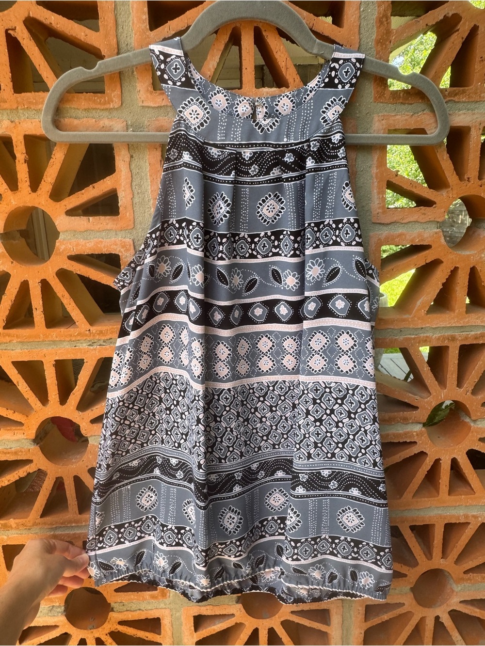 LOFT Grayish Blue and White Patterned Halter Tank Top